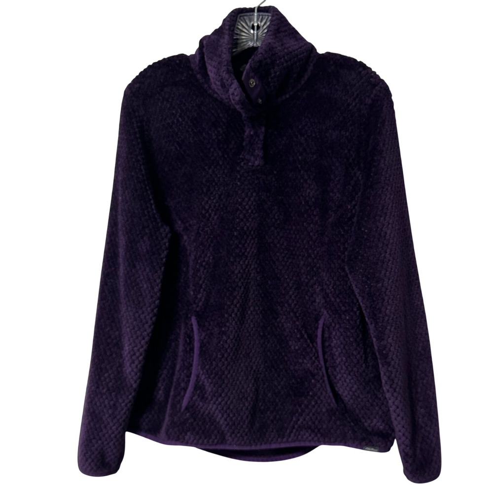 Eddie Bauer Fleece Pullover Womens Medium Purple Snap Neck Honeycomb Textured - Picture 1 of 6